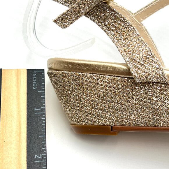 6.5W 6.5 WIDE WIDTH‎ Touch Ups Lena Champagne Gold Low Wedge Dress Sandals Shoes - Picture 14 of 15